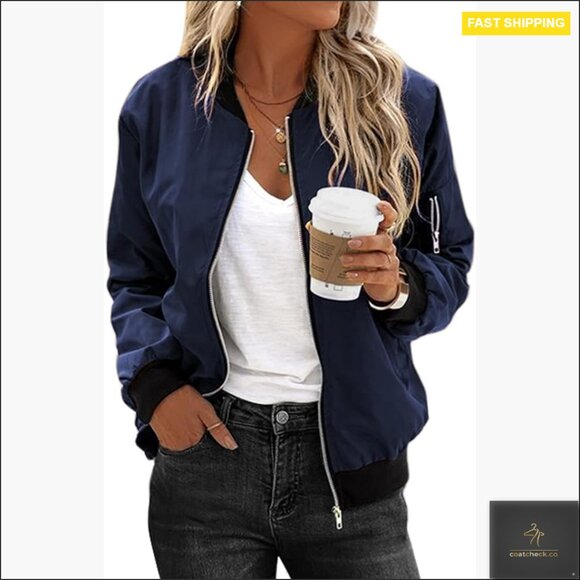 Lightweight Bomber Jacket with Pockets Zip Up Casual Coat for Spring Fall